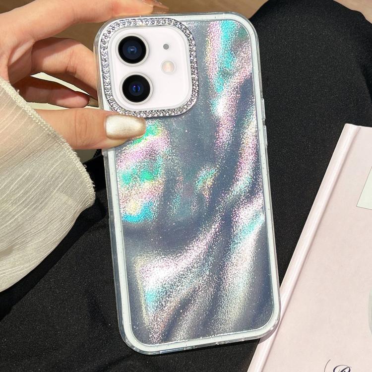 

For iPhone 11 3 in 1 Diamond Lens Frame Quicksand Pattern Phone Case(Silver)