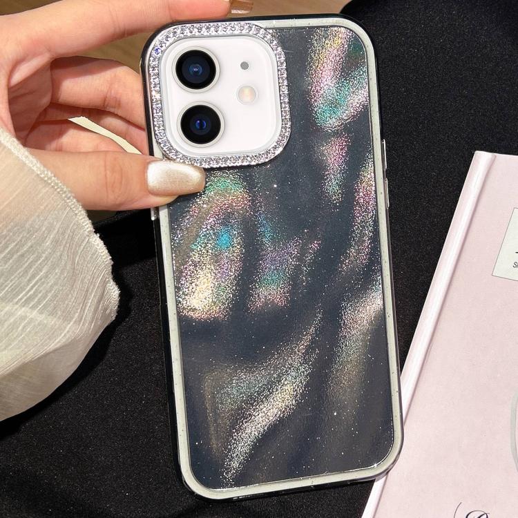 

For iPhone 11 3 in 1 Diamond Lens Frame Quicksand Pattern Phone Case(Black)