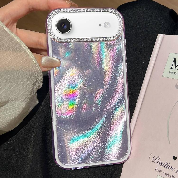 

For iPhone Air 3 in 1 Diamond Lens Frame Quicksand Pattern Phone Case(Purple)