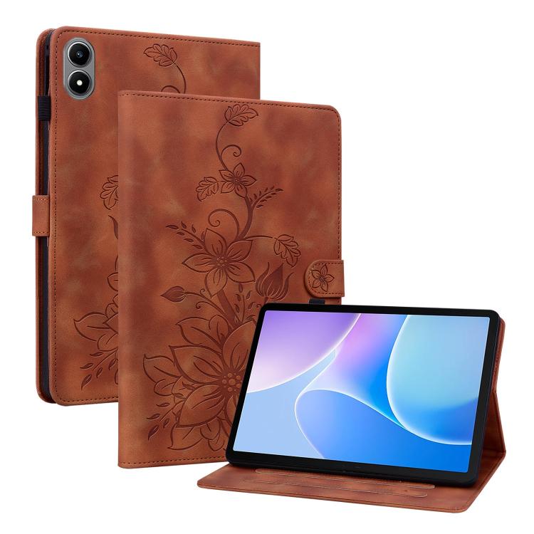 

For Infinix Xpad 20 Lily Embossed Leather Tablet Case(Brown)