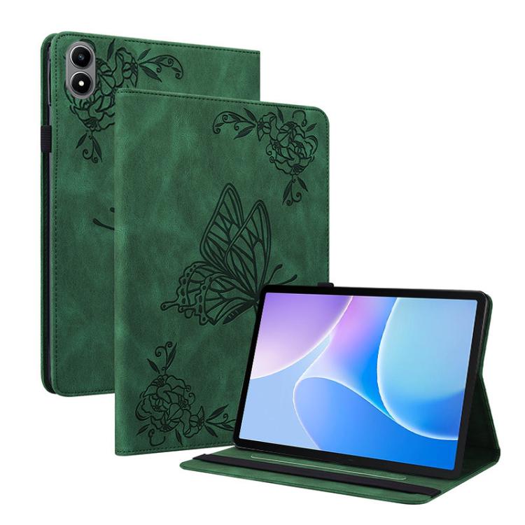 

For Infinix Xpad 20 Butterfly Flower Embossed Leather Tablet Case(Green)