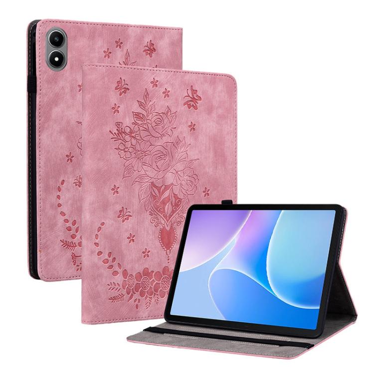 

For Infinix Xpad 20 Butterfly Rose Embossed Leather Tablet Case(Pink)