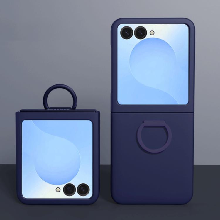 

For Samsung Galaxy Z Flip7 FE Large Window Ring Holder Skin Feel PC Phone Case(Dark Blue)