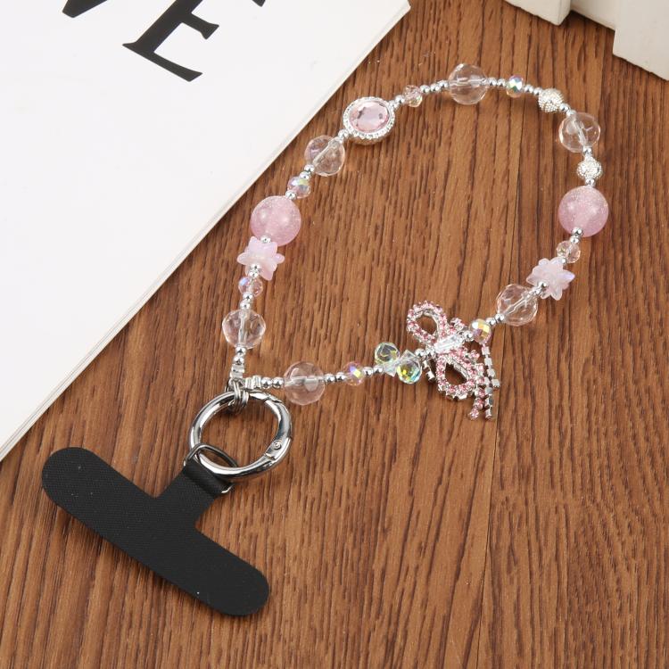 

Alloy Butterfly Bead Chain Phone Anti-lost Short Lanyard(Pink)
