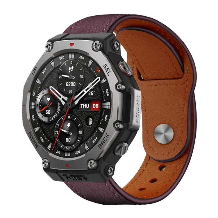 

22mm xDfind Rivet Buckle Genuine Leather Watch Band(Jujube Red)