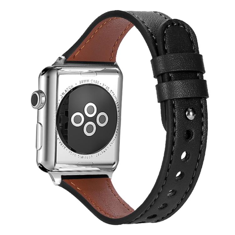 

For Apple Watch 42 / 44 / 45 / 46 / 49mm xDfind Double Ring Single Rivet Genuine Leather Watch Band(Black)