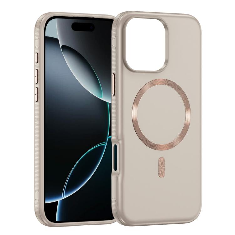 

For iPhone 16 Pro Max Imitation Original CD Texture Magsafe PC Hybrid TPU Phone Case(Beige Grey)