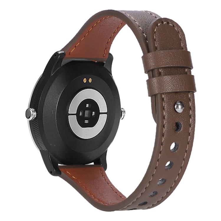 

22mm xDfind Double Ring Single Rivet Genuine Leather Watch Band(Coffee)