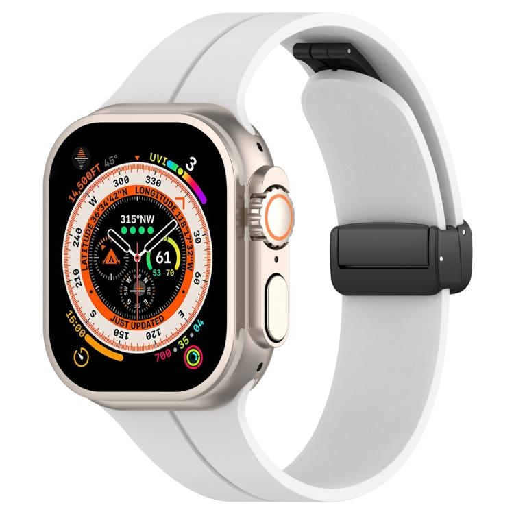 

For Apple Watch 42 / 44 / 45 / 46 / 49mm xDfind Flat Head Groove Folding Black Buckle Silicone Watch Band(White)