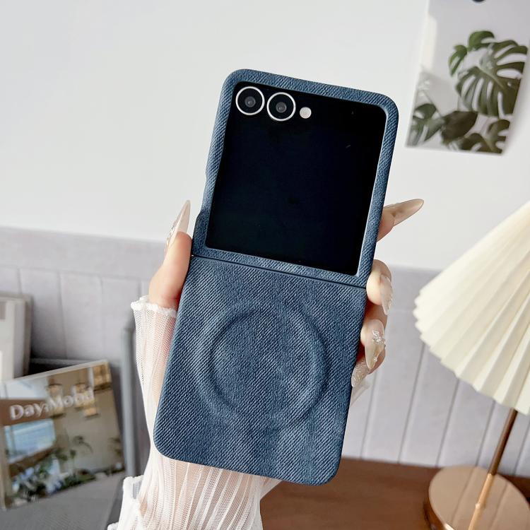 For Samsung Galaxy Z Flip7 5G Denim MagSafe Magnetic PC + PU Phone Case(Dark Blue)