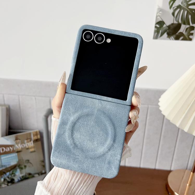 

For Samsung Galaxy Z Flip7 5G Denim MagSafe Magnetic PC + PU Phone Case(Light Blue)