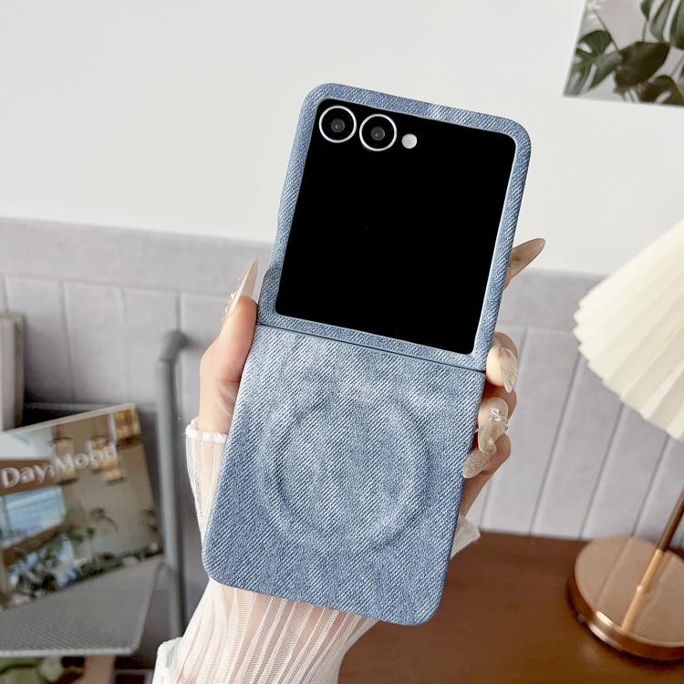 

For Samsung Galaxy Z Flip5 5G Denim MagSafe Magnetic PC + PU Phone Case(Grayish Blue)