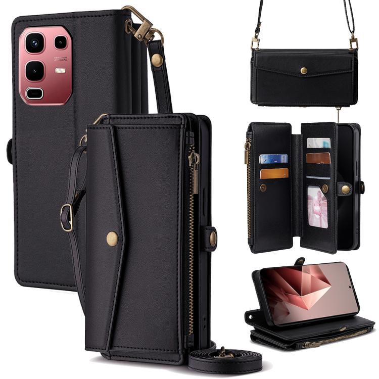 

For Infinix Note 50s 5G Zipper Wallet Side Buckle Crossbody Lanyard Leather Phone Case(Black)