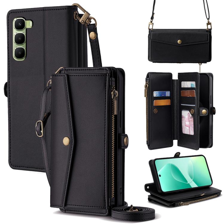

For Infinix Hot 60 5G Zipper Wallet Side Buckle Crossbody Lanyard Leather Phone Case(Black)