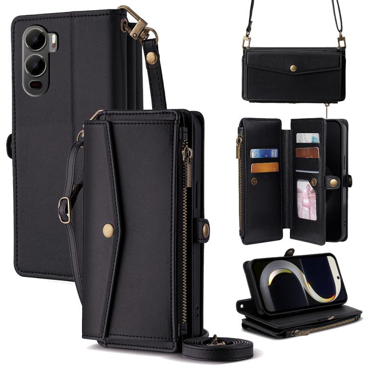 

For itel City 200 4G Zipper Wallet Side Buckle Crossbody Lanyard Leather Phone Case(Black)