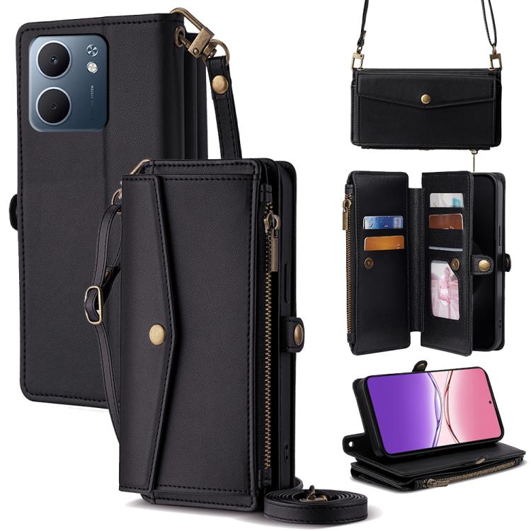 

For OPPO A5x 5G Global Zipper Wallet Side Buckle Crossbody Lanyard Leather Phone Case(Black)