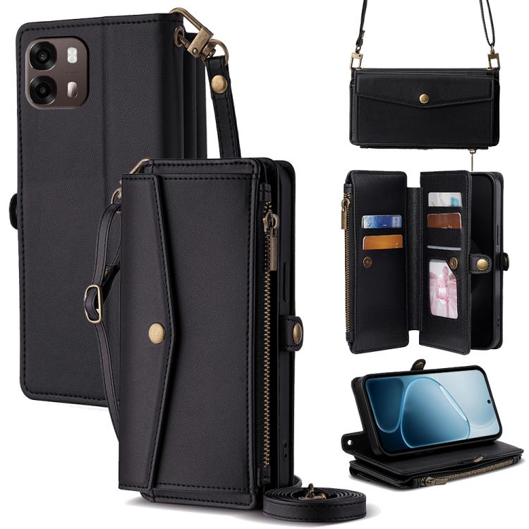 

For OPPO A6s 4G Zipper Wallet Side Buckle Crossbody Lanyard Leather Phone Case(Black)