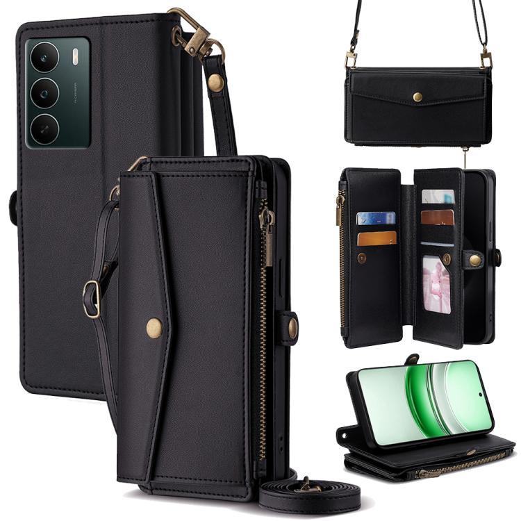 

For Realme C71 4G Zipper Wallet Side Buckle Crossbody Lanyard Leather Phone Case(Black)