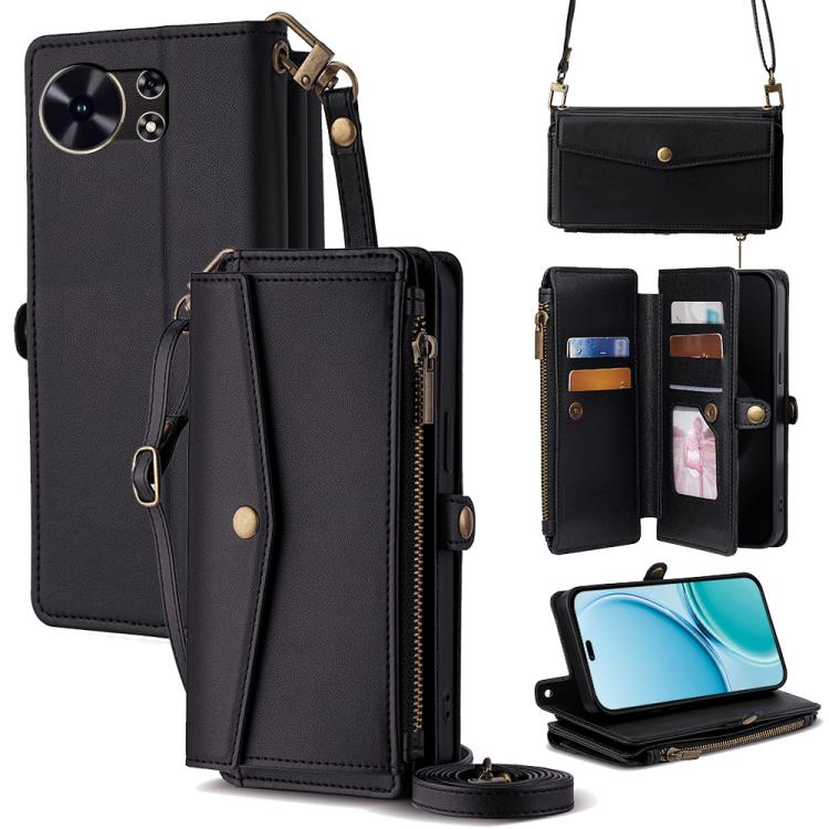 

For Huawei Maimang 40 5G Zipper Wallet Side Buckle Crossbody Lanyard Leather Phone Case(Black)
