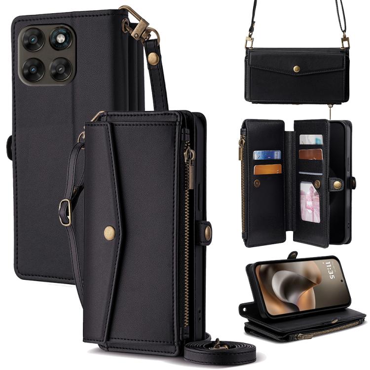 

For Motorola Moto G77 5G Zipper Wallet Side Buckle Crossbody Lanyard Leather Phone Case(Black)