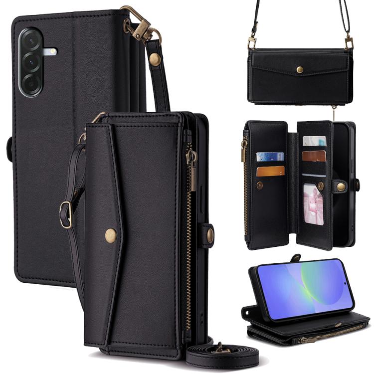 

For Samsung Galaxy A36 5G Zipper Wallet Side Buckle Crossbody Lanyard Leather Phone Case(Black)