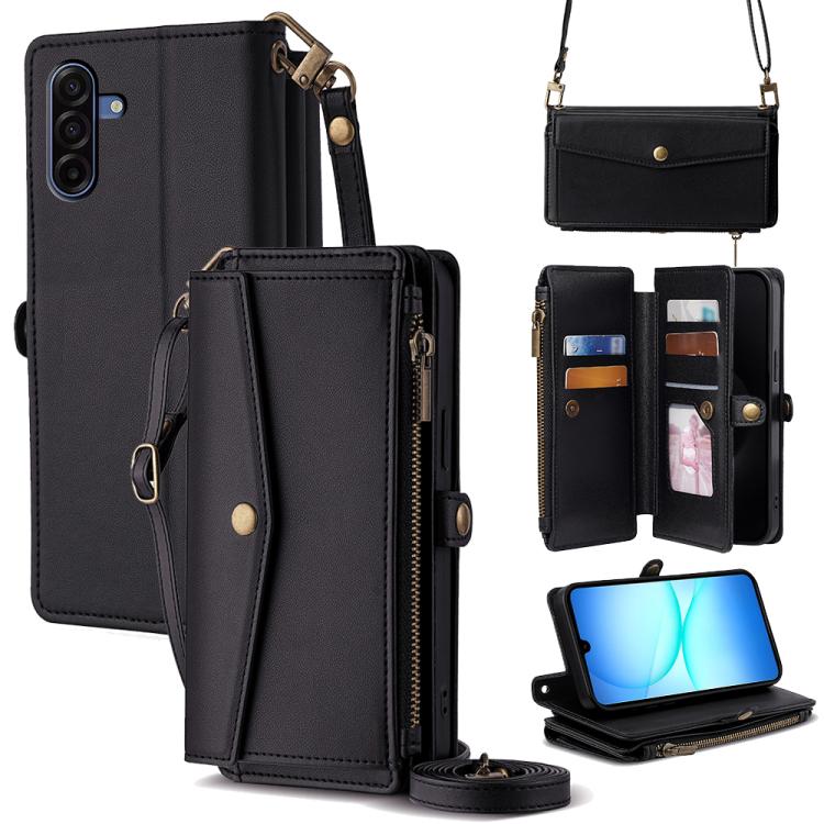 

For Samsung Galaxy A17 5G Zipper Wallet Side Buckle Crossbody Lanyard Leather Phone Case(Black)