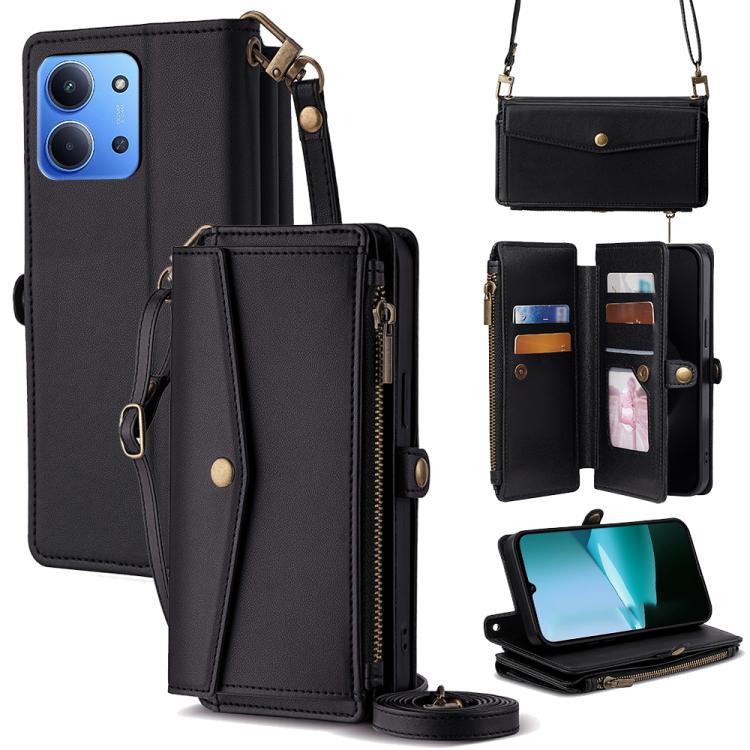 

For Redmi 15C 5G / 4G EU 173mm / Poco C85 5G Zipper Wallet Side Buckle Crossbody Lanyard Leather Phone Case(Black)