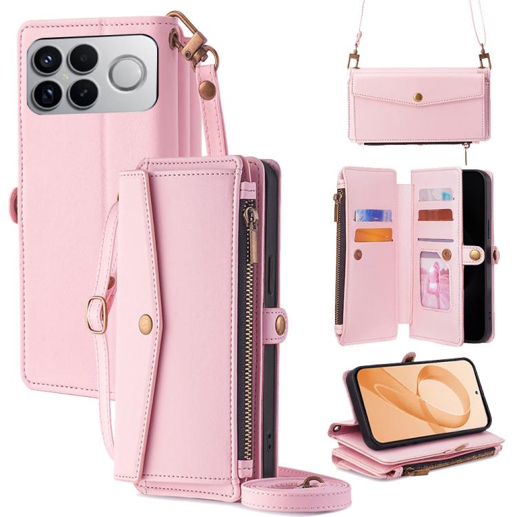 

For Redmi K90 Pro Max 5G / Poco F8 Ultra Zipper Wallet Side Buckle Crossbody Lanyard Leather Phone Case(Rose Gold)