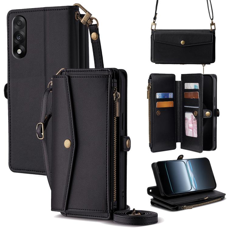 

For OnePlus Ace 5 Ultra / Nord 5 Zipper Wallet Side Buckle Crossbody Lanyard Leather Phone Case(Black)