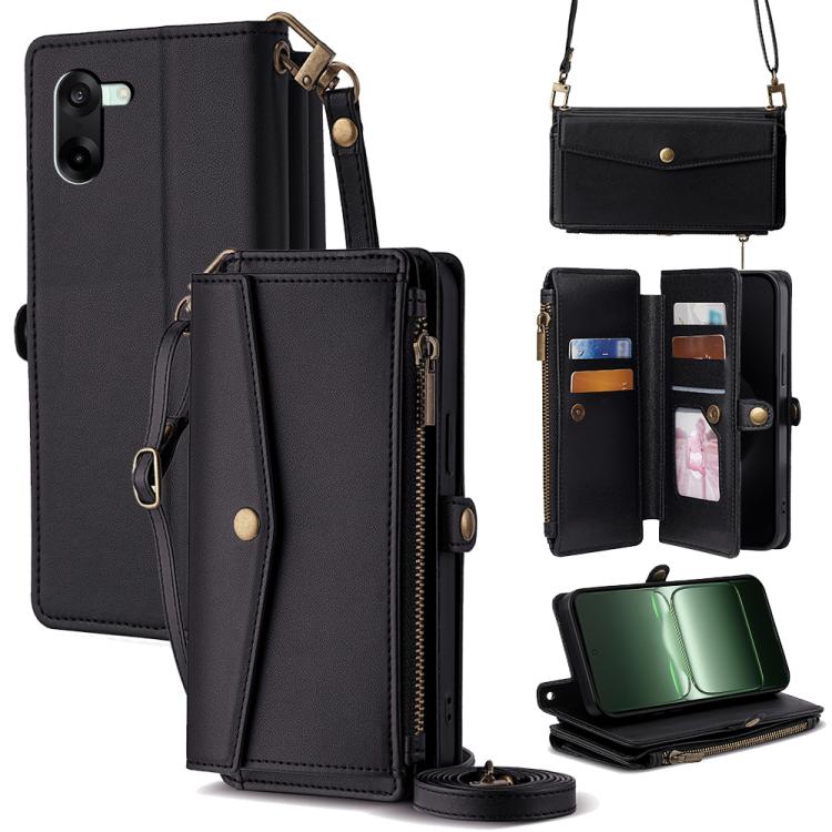 

For OnePlus Ace 5 Racing / Nord CE5 Zipper Wallet Side Buckle Crossbody Lanyard Leather Phone Case(Black)