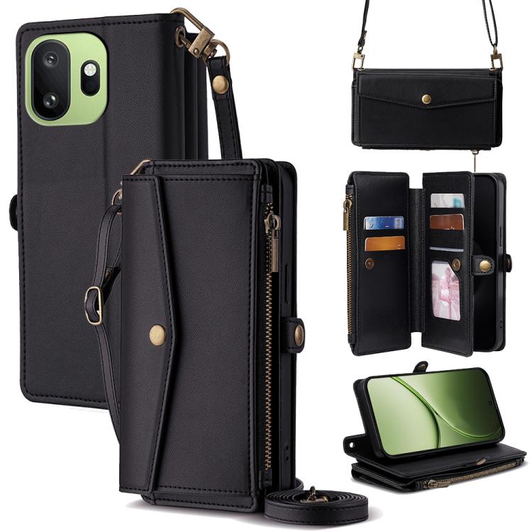 

For OnePlus 15T 5G Zipper Wallet Side Buckle Crossbody Lanyard Leather Phone Case(Black)