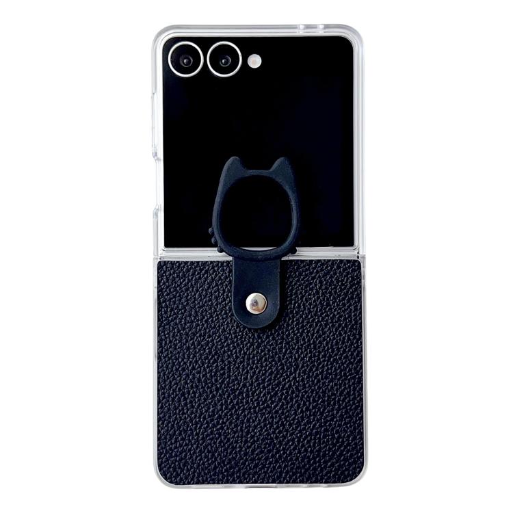 

For Samsung Galaxy Z Flip7 5G Transparent Frame Jelly PU + PC Phone Case with Ring Holder(Black)