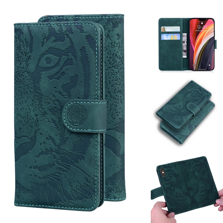 

For iPhone 12 Pro Max Tiger Embossing Pattern Horizontal Flip Leather Case with Holder & Card Slots & Wallet(Green)