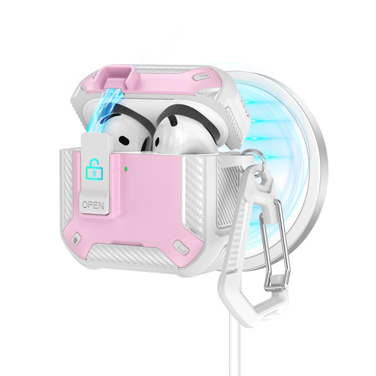 

For AirPods 4 Two Color MagSafe Magnetic Earphone Case with Holder & Security Lock(White Pink)