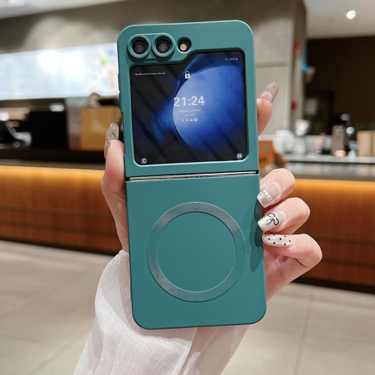 

For Samsung Galaxy Z Flip5 5G Solid Color Liquid Silicone MagSafe Magnetic Phone Case(Dark Green)