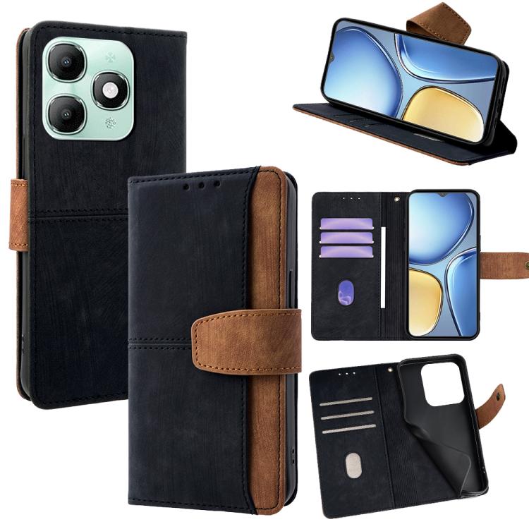 

For Itel A90 4G Color Stitching Skin Feel Leather RFID Blocking Phone Case(Black)