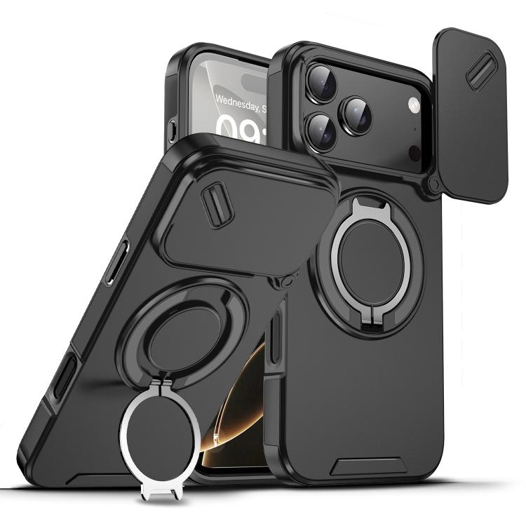 

For iPhone 17 Pro Max Sliding Camshield Ring Holder Phone Case(Black)