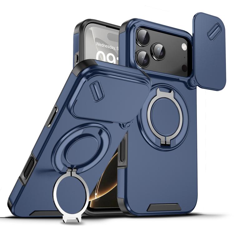 For iPhone 18 Pro Max Sliding Camshield Ring Holder Phone Case(Blue)