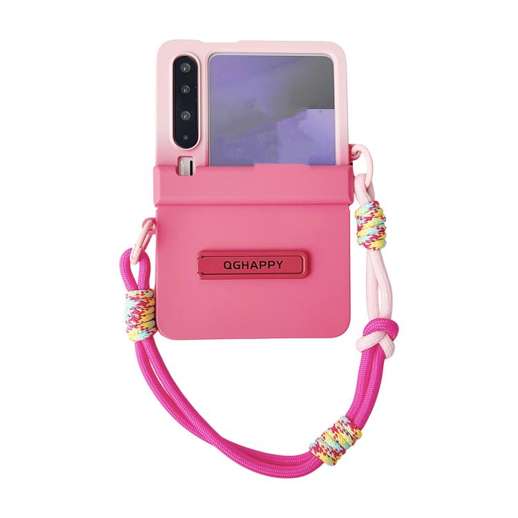 

For Huawei Pura X Integrated TPU Side Buckle Bracket Phone Case with Bracelet(Pink + Rose Red)