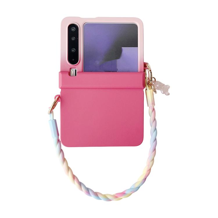 

For Huawei Pura X Integrated TPU Side Buckle Phone Case with Bracelet(Pink + Rose Red)
