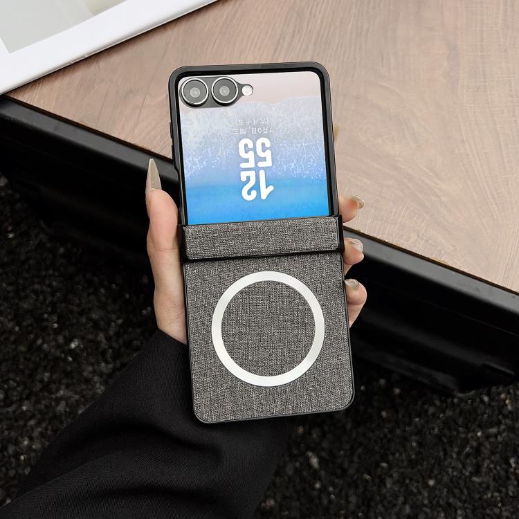 

For Samsung Galaxy Z Flip7 MagSafe Back Screen Film Integrated Cloth Texture Phone Case(Grey)