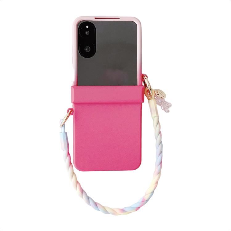 

For Xiaomi Mix Flip 2 Integrated TPU Side Buckle Phone Case with Bracelet(Pink + Rose Red)