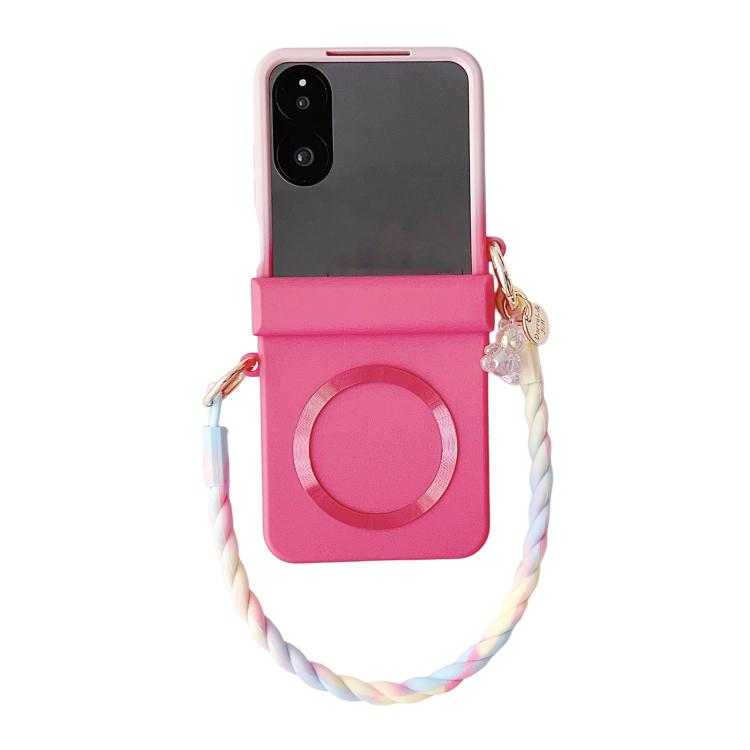 

For Xiaomi Mix Flip 2 Integrated Side Buckle MagSafe TPU Phone Case with Bracelet(Pink + Rose Red)