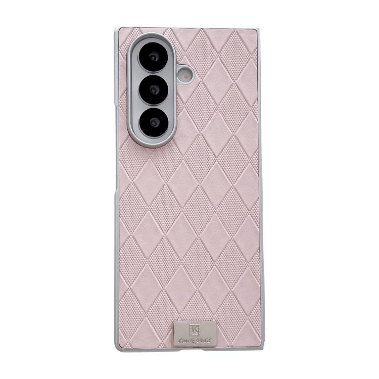 

For Samsung Galaxy Z Fold7 5G Silver Edge Diamond Checkered Foldable Phone Case(Pink)
