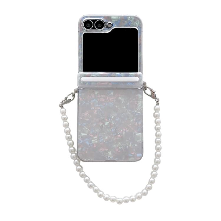 

For Samsung Galaxy Flip6 5G Axis Pearlescent Shell Texture Phone Case with Bracelet(White)