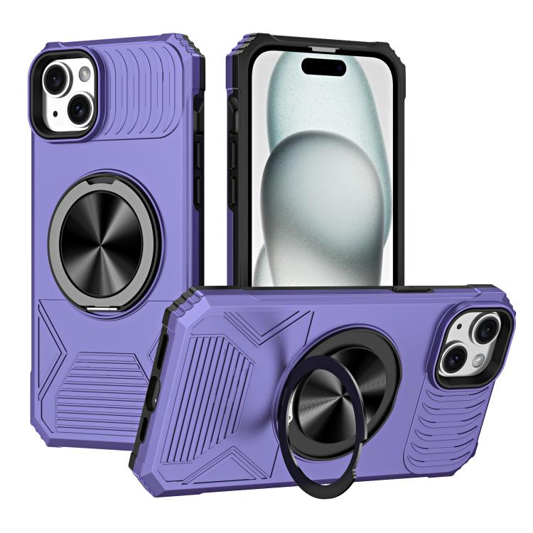 

For iPhone 13 Alloy Rotating Holder MagSafe Shockproof Phone Case(Violet)