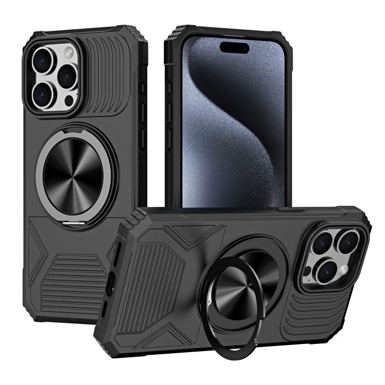 

For iPhone 13 Pro Max Alloy Rotating Holder MagSafe Shockproof Phone Case(Black)