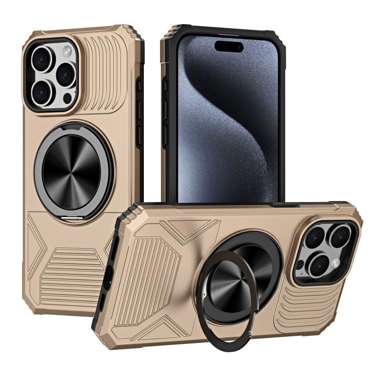 

For iPhone 13 Pro Max Alloy Rotating Holder MagSafe Shockproof Phone Case(Gold)
