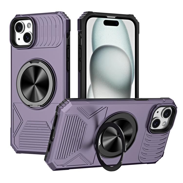 

For iPhone 14 Alloy Rotating Holder MagSafe Shockproof Phone Case(Dark Purple)
