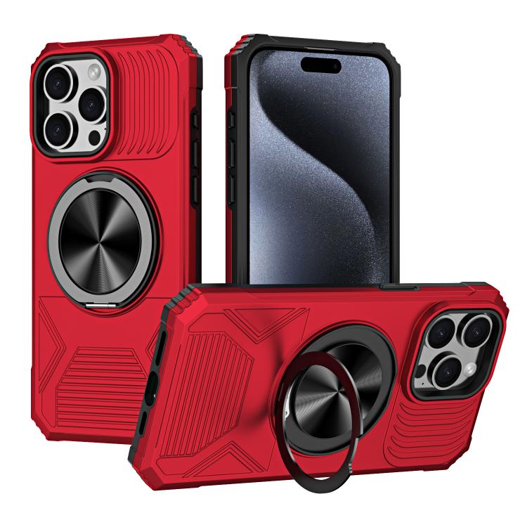

For iPhone 14 Pro Alloy Rotating Holder MagSafe Shockproof Phone Case(Red)